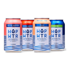 HOPWTR Best Sellers Bundle cans in Ruby Red Grapefruit, Blood Orange, Peach, and Classic